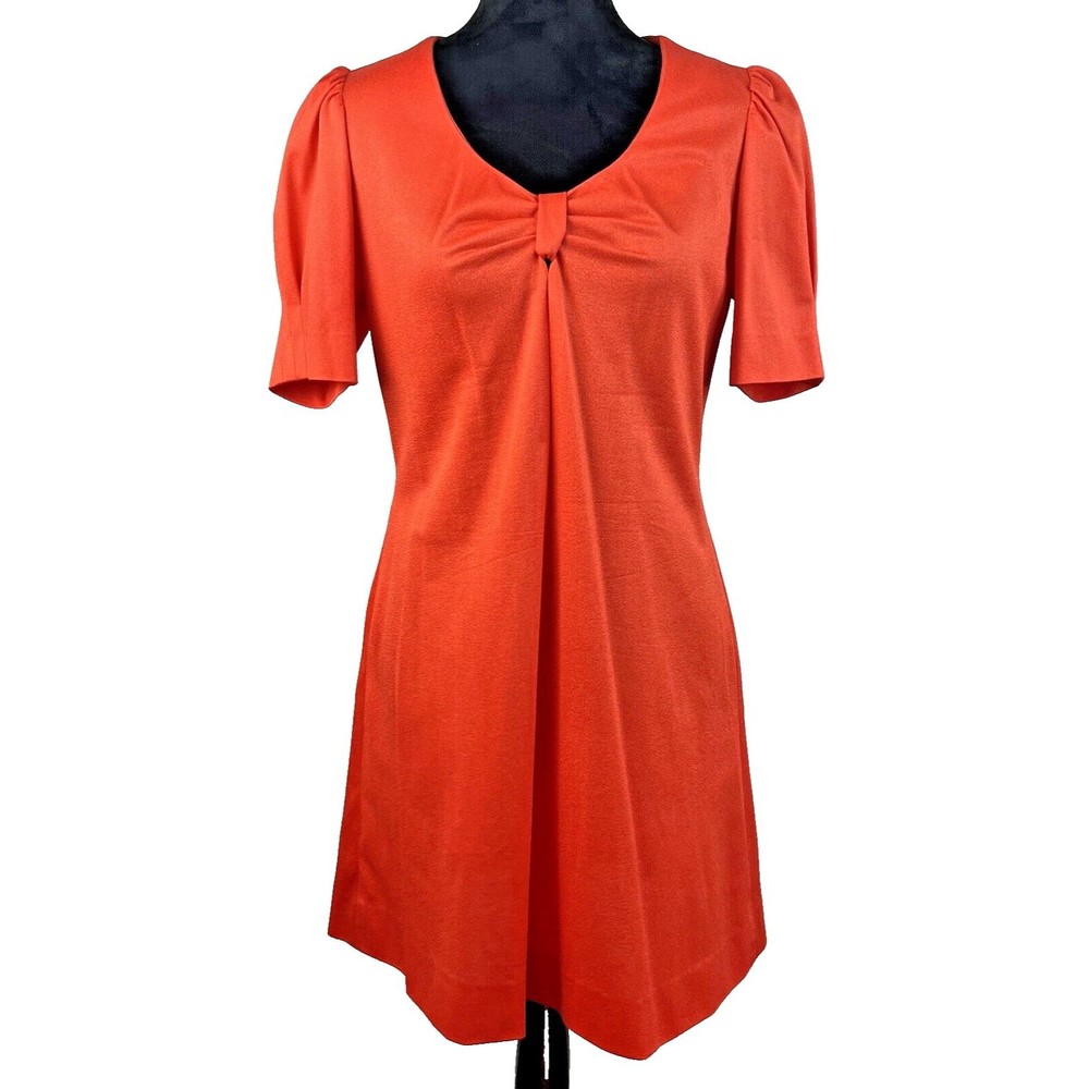 VTG Dress Clobber Of‎ London Mindy Malone New York Orange Short Sleeve Zip